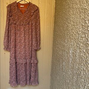 Storia bohemian Rust Floral Long Sleeve Dress Size M